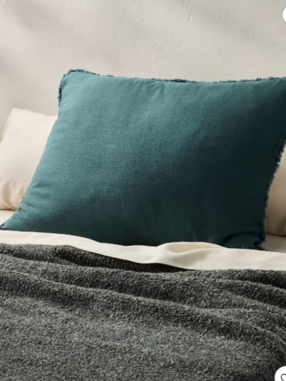King Size Casaluna Heavyweight Linen Blend Fringe Pillow Sham Hunter Dark Green